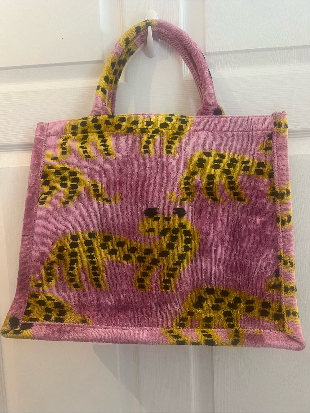 Baldiz Pink Velvet Leopard Print Tote Bag